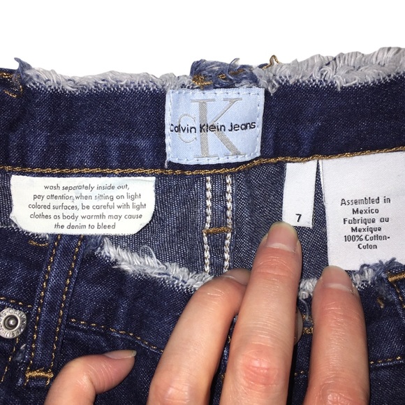 Highrise Flare Jeans, Distressed Denim, Frayed Waist/Hem, Dark Calvin Klein Sz 7 - Picture 8 of 13